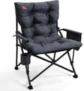 EVER ADVANCED Padded Oversized Folding Camping Chair for Adults, Heavy Duty Lawn Chair with Side Pockets, Portable Collapsible Quad Chair for Outside, Support Up to 500lbs, Black