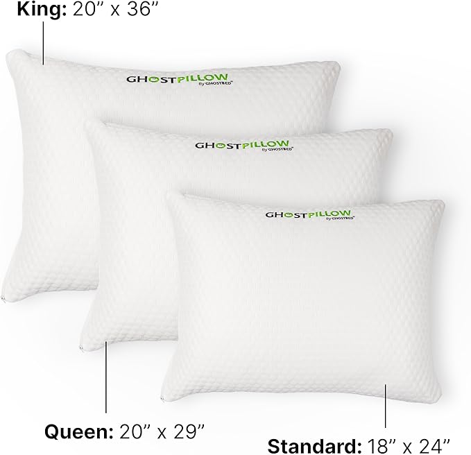 GhostBed Shredded Memory Foam Pillow with Adjustable Gel Memory Foam and Cooling Breathable Cover - Queen Size Shredded Memory Foam Pillows CertiPUR-US Certified 2-Pack