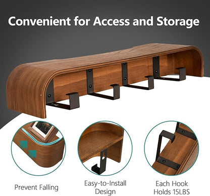 Coat Rack Wall Mount with Hidden Hooks Modern Key Holder Wood Entryway Hook with Shelf for Bedroom Kitchen Hallway Bathroom Designed for Hanging Coats Hats Bags Towel Dog Leashe(Walnut,4 Hooks)