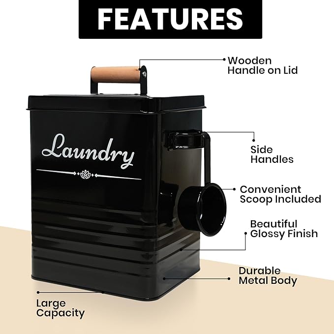 Farmhouse Metal Detergent Pod Container with Dryer Sheet Holder for Laundry Room Organization and Storage - Holds Over 200 Pods and 300 Sheets