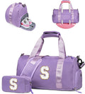 Cool Stuff for Teen-Girl Gym Bag with Shoe Compartment, Kid Personalized Weekender Overnight Bags, Initial Travel Tote with Makeup Pouch, Gift for 7 8 9 10 11 12 Year Old Girls (Letter S)