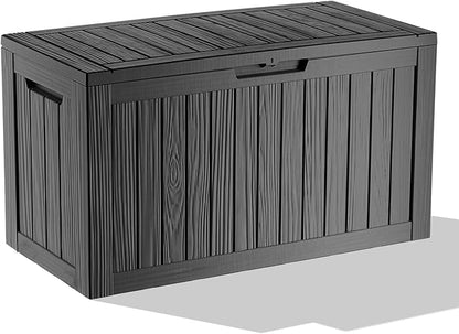 90 Gallon Deck Box,Resin Outdoor Storage Box with Lockable for Patio Furniture, Pool Accessories, Garden Tools Waterproof Outside Storage Box, Black