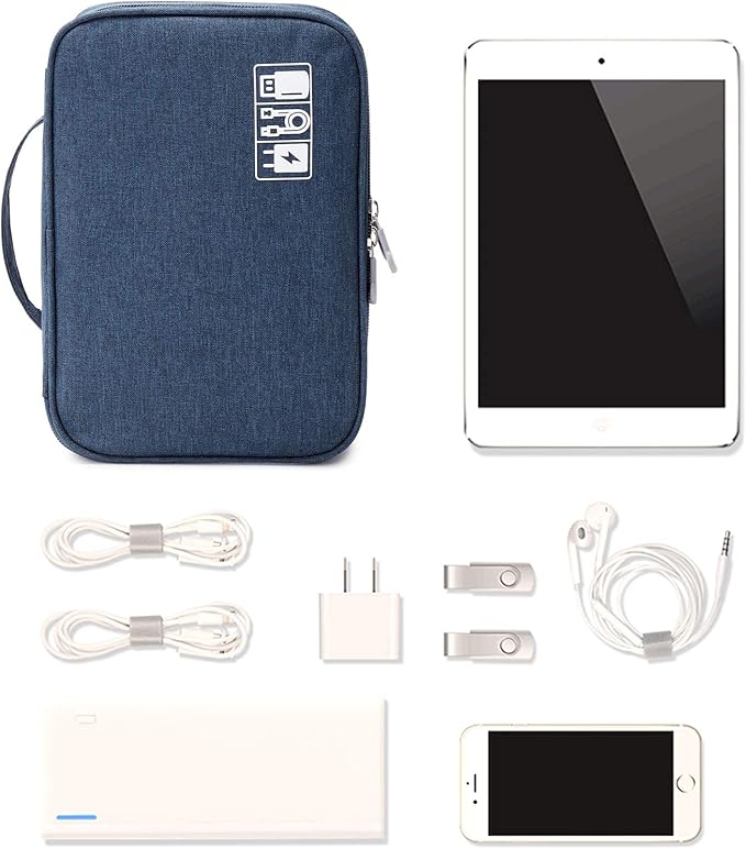 MIRLEWAIY Travel Cord Cable Organizer, Portable Electronics Accessories Carrying Bag Storage Case for Dad's Day Hard Drives, Cable, Cord, Charger, Hard Drive, Earphone, Dark Blue