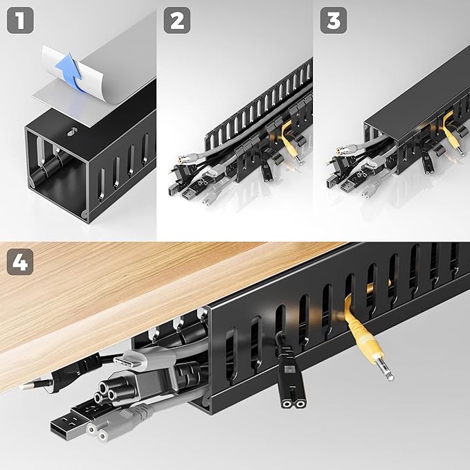Yecaye 62.8in(4x15.7in) Cable Raceway, Large Under Desk Cable Management for Server Rack Wire Raceway, Wire Management Tray, Cord Organizer for Gaming Desk, Black