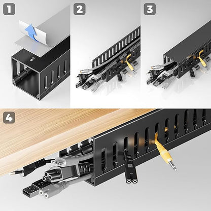 Yecaye 62.8in(4x15.7in) Cable Raceway, Large Under Desk Cable Management for Server Rack Wire Raceway, Wire Management Tray, Cord Organizer for Gaming Desk, Black