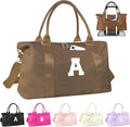 Birthday Graduation Gifts for Daughter,Initial Travel Duffel Bag Sports Gym Bag for Girls Teen Kids Birthday Gifts,Personalized Weekender Bag Carry On Tote Bags Cute Overnight Bag for Women(Brown, A)