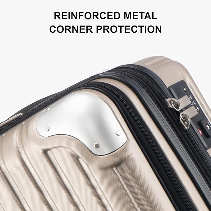 LEVEL8 Grace Carry on Luggage with Front Compartment, 20 Inch Expandable Hardside Suitcases with Wheels, Abs+Pc Harshell Spinner Luggages with Tsa Lock, Travel Bag for Women Men, Champagne