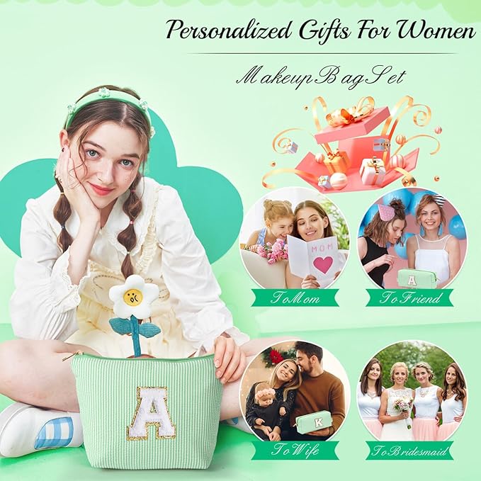 YOOLIFE Initial Makeup Bag C - Personalized Gift for Girls, Teens, Women - Birthday Idea for Ages 7-16