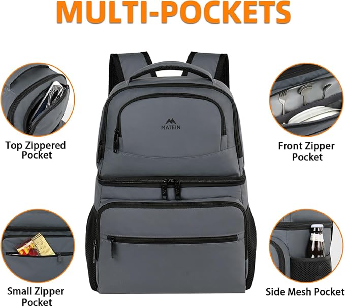 MATEIN Cooler Backpack, 26 Cans Insulated Lunch Backpack for Men Women, Leakproof Double Layer Lunch Cooler Bag Lightweight Soft Lunch Backpack with Cooler Compartment, Beach Camping Hiking Beer Gifts