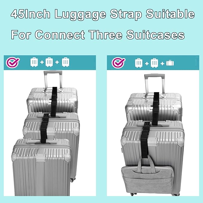 4Pack Add Bag Luggage Straps to Connect Two Suitcases, Adjustable Luggage Belt Connector for Carry On, Travel Attachment Accessories for Connect Your 3 Luggages, Multicolor