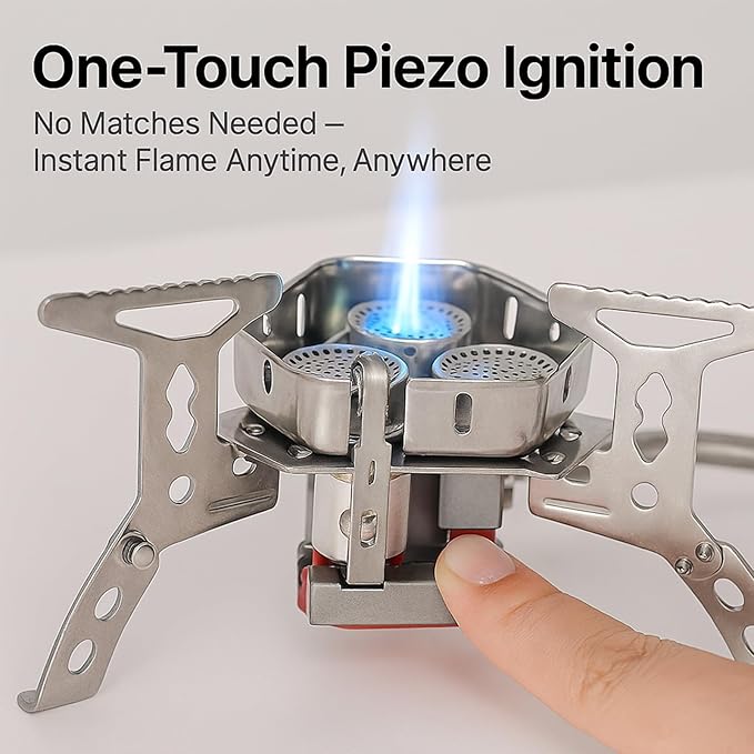 Windproof Camping Stove, Portable Camping Stove with Piezo Ignition, Collapsible Design with Carrying Casefor Outdoor Hiking, Backpacking, Picnic & Emergency Cooking (9900W)