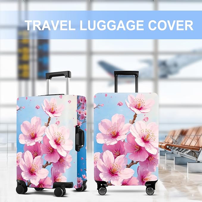 Luggage Cover Washable Suitcase Protector Anti-Scratch,Stretchable Fit for 20-34Inch Luggage Durable Travel Bag Cover with Zipper Closure (Peach blossom, M(fits 24-26Inch suitcase))