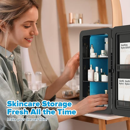 22L/30Cans Mini Fridge for Bedroom, 12v DC Portable Cooler & Warmer, Mini Refrigerator with Glass Front, for Car Office Desk & Dorm Food Beverage Skincare Makeup (Black)