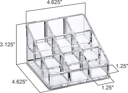 Amazing Abby - Glamour - 2-Pack 9-Slot Acrylic Nail Polish Organizer, Lipstick Holder, Lip Gloss Organizer, Cosmetic Storage Display, Perfect Storage Solution for Drawer, Vanity, Bathroom, and More