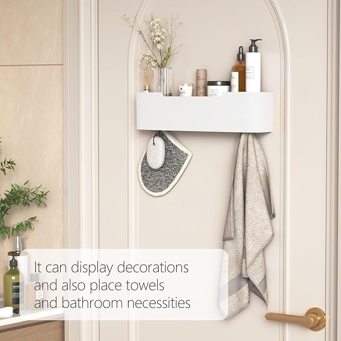 Coat Rack Wall Mount with Hidden Hooks Modern Key Holder Wood Entryway Hook with Shelf for Bedroom Kitchen Hallway Bathroom Designed for Hanging Coats Hats Bags Towels Dog Leashe(White,4 Hooks)