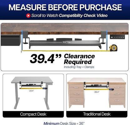 VIVO Extra Long Clamp-on Computer Keyboard and Mouse Under Desk Slider Tray, 34 x 11 inch Pull Out Platform Drawer, Black, MOUNT-KB15EB