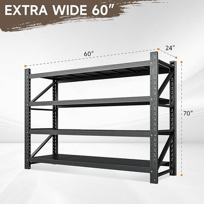 5000LBS Metal Garage Shelving Unit 60" W Storage Shelves Heavy Duty 4 Tier Adjustable Garage Storage Racks Industrial Shelving Utility Rack Shelf for Warehouse,Basement 60" Wx24 Dx70 H