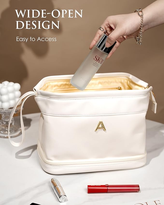 Popular Teen Girl Stuff, Trendy Stuff Makeup Bag, Essentials For Girls Cosmetic Bag with Makeup Brush Organizer, Waterproof, Large Capacity PU Leather Toiletry Bag, Friend gifts