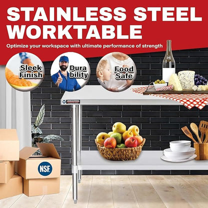 DuraSteel 24x72 Stainless Steel Work Table - NSF Commercial Prep Metal Table - Outdoor Pizza Oven Stand w/Under Shelf - Kitchen Island Laundry Utility Garage Microwave Stand Rolling Storage Cart Vevo