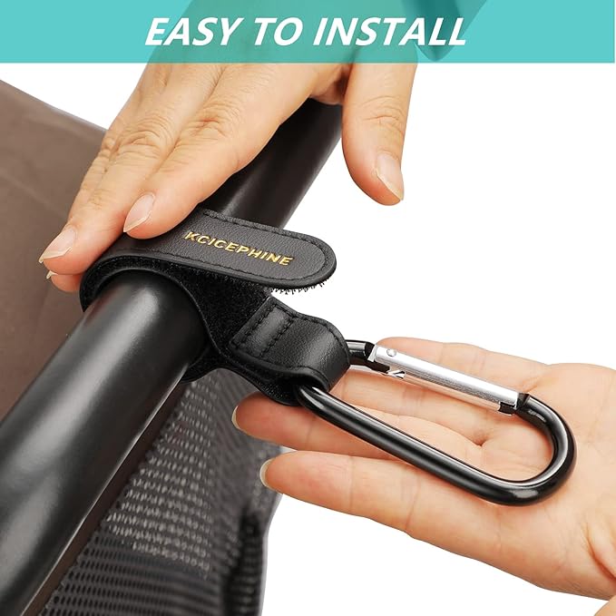 2 Pack Stroller Hooks, Stroller Straps for Diaper Bags,Adjustable Stroller Carabiner Clip,Baby Stroller Accessories for nuna,Uppababy,Bob,Hook for Bike,Scooter,Wheelchair,Walker Accessories（Black）