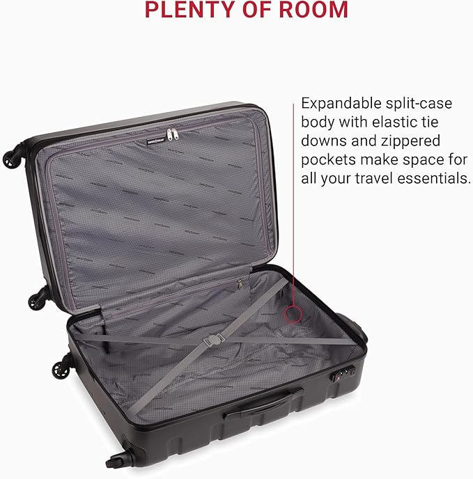 SwissGear 7366 Hardside Expandable Luggage with Spinner Wheels, Black, Checked-Large 27-Inch