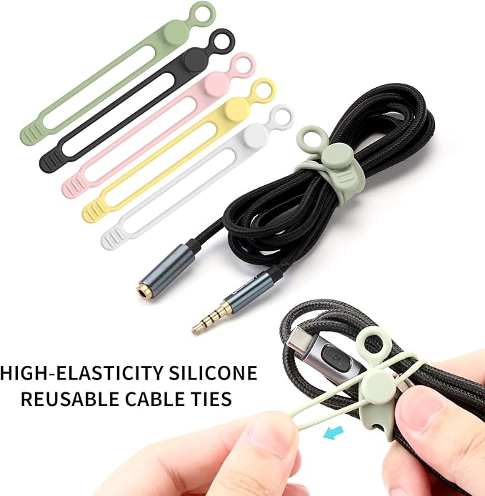 35pcs Silicone Cable Ties,Reusable Cable Management Organizer, Wire Ties，Travel Cord Ties，Cord Organizer for Bundling Cable Cords in Home,Office,Kitchen,School(5 Colors)