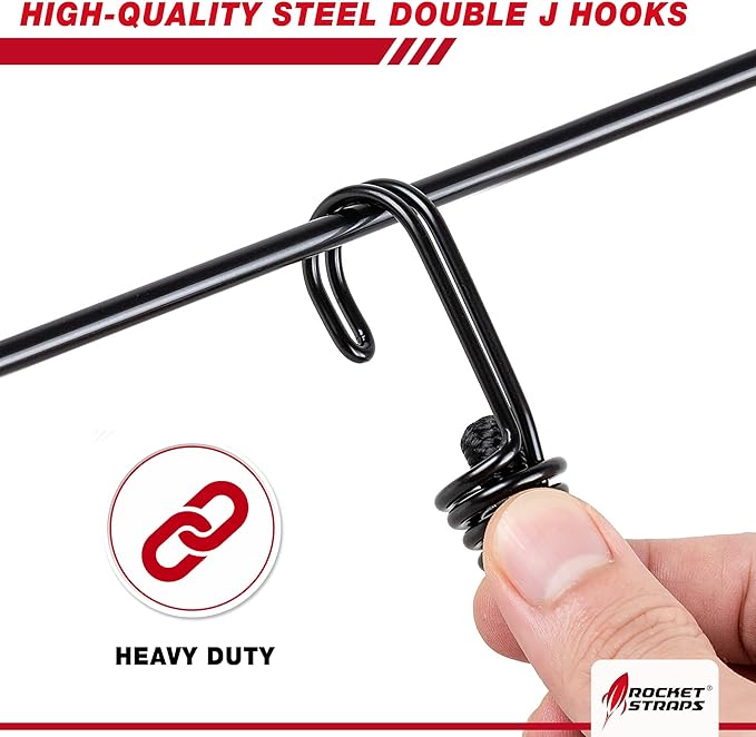 Ultimate Outdoor Bungee Cord Assortment - Heavy Duty Set of 12 Bungee Cords Double-J Hooks - Elastic Straps for Camping, Securing, and DIY (12pc - 32" Double J Hooks)