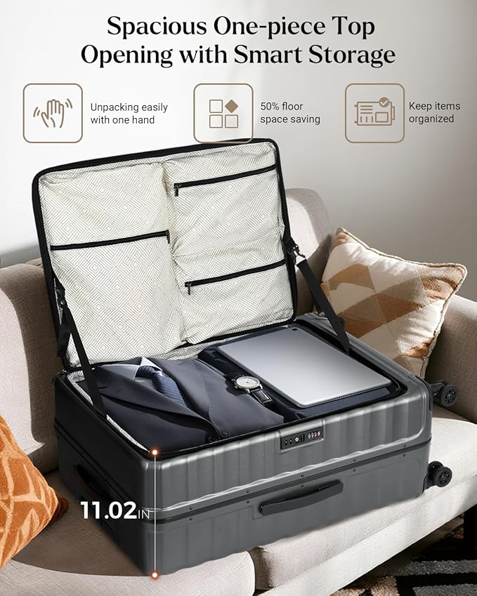 Luggage Sets 2 Pieces, 20/28 Inch PC Hardshell Suitcase with Spinner Wheels, 20 Inch Expandable Clamshell Carry On Luggage and 28 Inch Aluminum Frame Top Opening Checked Luggage (Black)