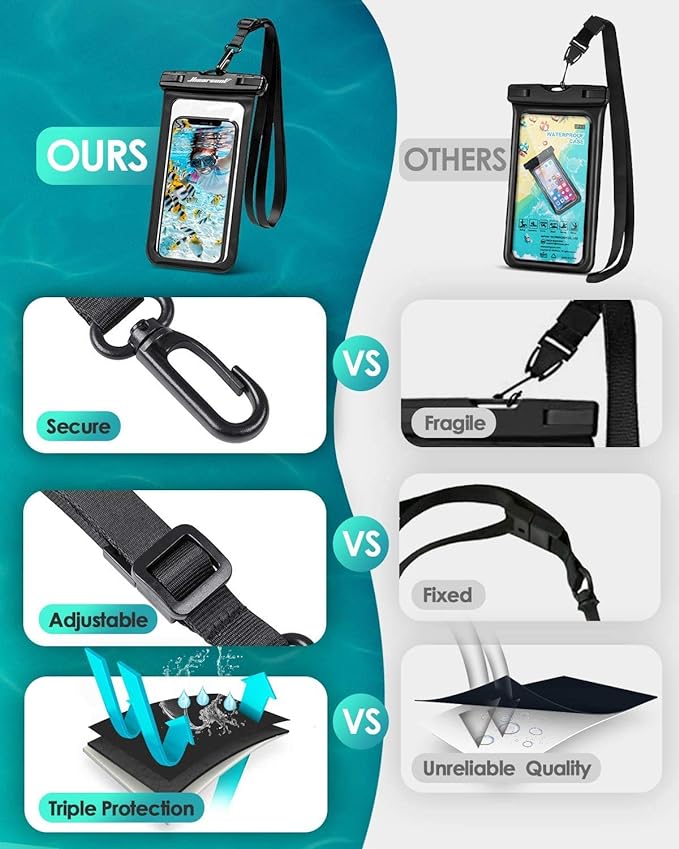 Hiearcool Waterproof Phone Pouch, Waterproof Phone Case, Waterproof Cellphone Pouch Under Water Beach Accessories for iPhone -Black&Orange -2Pack