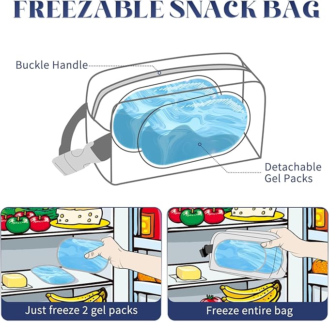 Cerbonny Small Cooler Bag Freezable Lunch Bag for Work School Travel,Small Lunch Bag,Small Insulated Bag For Adults/Kids,Freezer Lunch Bags,Mini Lunch Bag Fit For Yogurt（Blue with white dots）