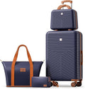 Hoteel 4 Piece Luggage Set (4-YEAR WARRANTY) with Spinner Wheels & TSA Lock, Carry on Luggage Hardshell ABS+PC, Travel Collection Suitcases Sets, Dark Blue(13/20",Travel Bag,Cosmetic Bag)