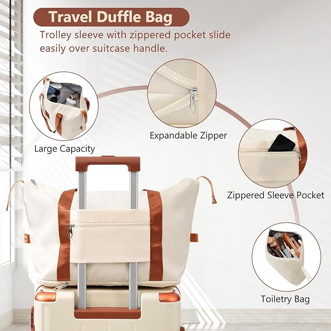 Merax Luggage Set 6 Piece Expandable Lightweight ABS Hardshell Suitcases with Wheels, Corner Guards (White Brown, 6 piece set)
