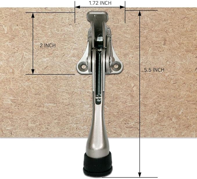 One Touch Kickdown Door Stopper, Door Holder, Heavy Duty Door Stops, Bottom of Door, Height-Adjustable Rubber Tips by HASHI (Satin Nickel 4 inch x 4pack)