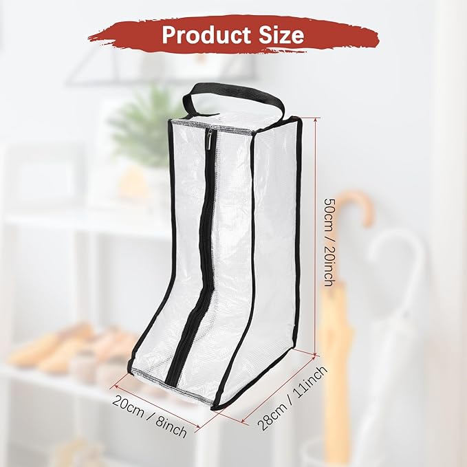 Boot Storage Bags [2PCS] - Plastic Tall Boot Carry Bags Clear Shoe Bags with Handle for Travel & Daily Use - [Black] Waterproof & DustProof Boot Bags for Cowboy Boots