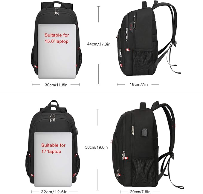 Travel Laptop Backpack, Black Backpack for Men and Women with USB Slit Business Computer Back Pack (Black, 15.6 Inch)