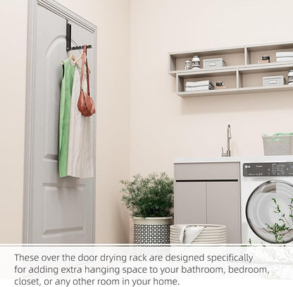BAKON Over The Door Hanger Folding Clothes Drying Rack, Folding Hanging Coat Rack for Indoor Laundry Room Compact Small Space Foldable Portable Clothing Hanger Hook Collapsible- 4 Pack(Black)