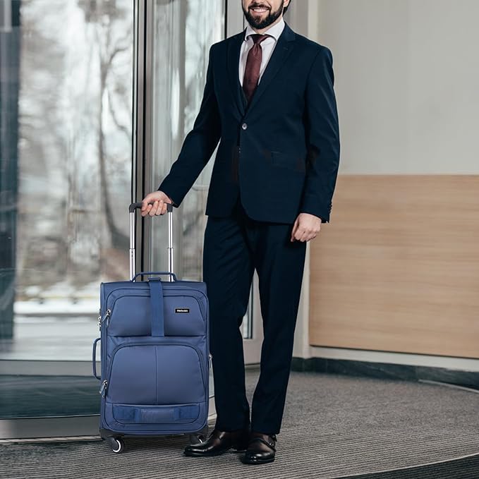 Hanke 28 Inch Softside Expandable Luggage with Spinner Wheels,Check Large Luggage Rolling Suitcase Travel Luggage with TSA Approved,Blue