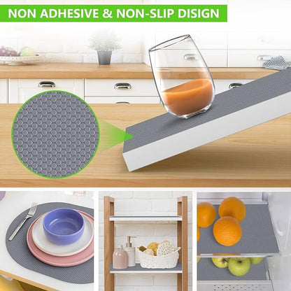 Shelf Liners for Kitchen Cabinets Non Adhesive Drawer Liner for Bathroom Waterproof Refrigerator Liners for Shelves Fridge Plastic Mats Cabinet Cupboard Liner Gray 2 Rolls 17.5 x 236.2 Inches