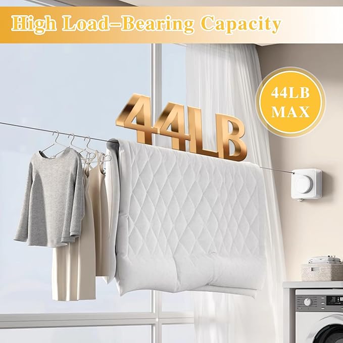 Retractable Clothesline Indoor, Non-Sagging Outdoor Clothes Line retracting,15.4 Ft Heavy-Duty Clothes Drying Laundry Line,Wall Mounted Stainless Steel Line (White)