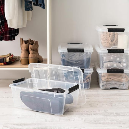 IRIS USA 13 QT Plastic Storage Box with Lid and Latches - 6 Pack - BPA-Free, See-Through Organizing Solution, Durable Nestable Stackable Containers, Secure Pull Handle - Clear