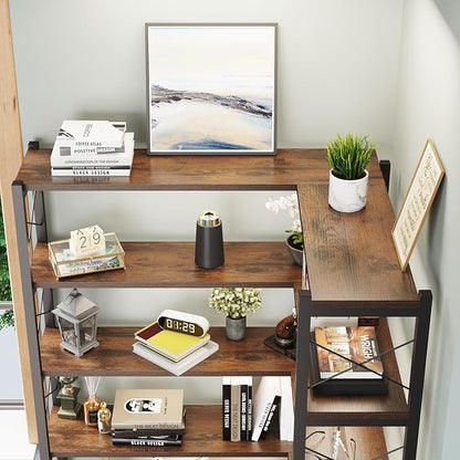 6-Shelf Corner Bookshelf, Vintage Industrial Corner Shelf Etagere Bookcase, Large Book Shelf with Metal Frame Open Storage Corner Cabinet (Brown-Lockers)