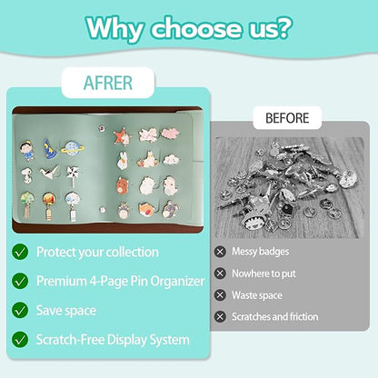 Enamel Pin Display Book - 4 Page Leather Travel Organizer for Collectors, Portable Lapel Pin Holder with Secure Storage, Compact Pin Trading Book (Sage Green)