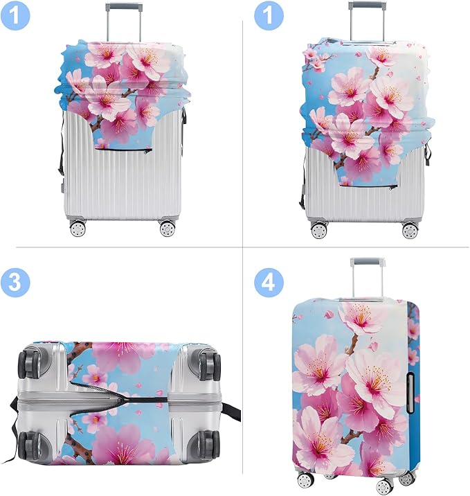 Luggage Cover Washable Suitcase Protector Anti-Scratch,Stretchable Fit for 20-34Inch Luggage Durable Travel Bag Cover with Zipper Closure (Peach blossom, M(fits 24-26Inch suitcase))