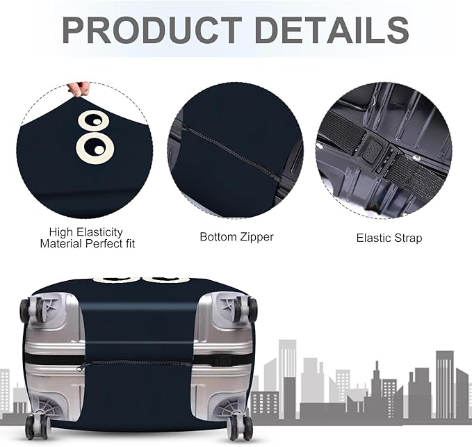 ANNA QUEEN Navy Blue Cartoon Eyes Luggage Cover, Funny Suitcase Protector for 28-30 Inch Luggage, Stretchable & Washable Travel Cover, Cute, Durable & Easy to Spot
