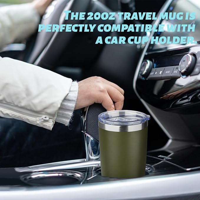 20oz Tumbler with Straw and Brush, Stainless Steel Vacuum Insulated tumbler, Double Wall Insulated Coffee Tumbler for Outdoor, Home, Travel,Office (Army Green,4pcs)