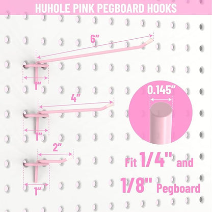 HUHOLE Pegboard Hooks 4 Inch 50PC, Pink Peg Board Hooks, Fit 1/4" or 1/8" Pegboard, Ideal Peg Board Organizer Accessories for Wall Display, Crafts Organization, Kitchen Organizer (Pink, 4 Inch)