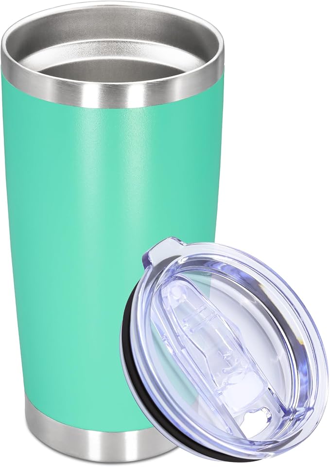 20oz Tumbler Stainless Steel Tumbler Cup with Lid Vacuum Insulated Double Wall Travel Mug, Durable Powder Coated Travel Coffee Tumbler Mug for Hot & Cold Drinks, Light Blue,1 Pack