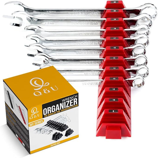 Q&U Wrench Organizer Modular System – 48 PCS Magnetic Wrench Organizer for Tool Box Drawer, Modular Wrench Organizer and Wrench Storage Rack, Heavy Duty Wrench Holder