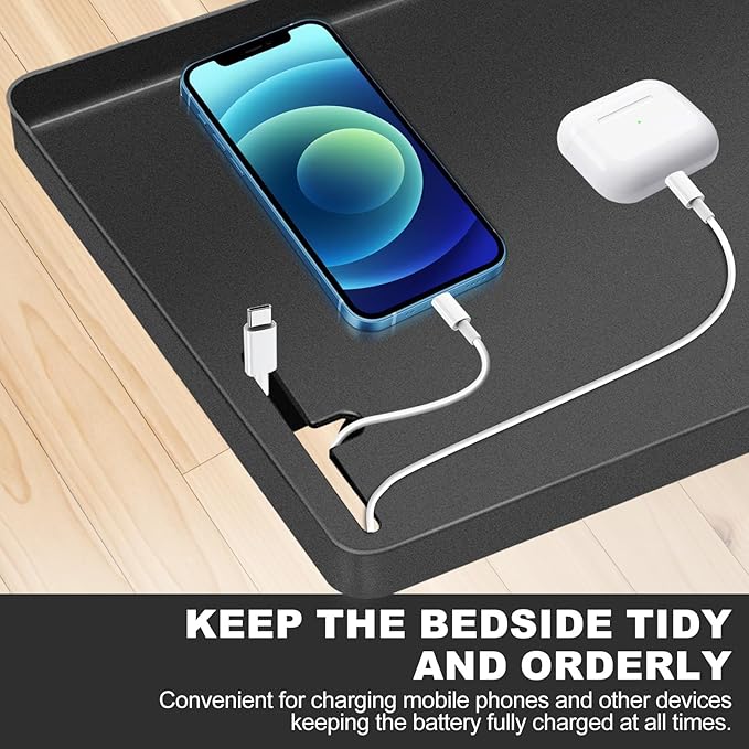 Bedside Shelf for Bunk & Loft Beds,College Dorm Room and Kids Room Essentials,Bed Side Table Tray Organizer,Clip On Nightstand,Black