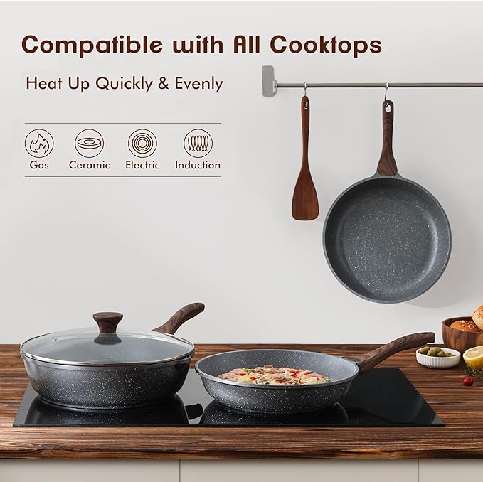 SENSARTE Nonstick Frying Pan Skillet, Swiss Granite Coating Omelette Pan, Healthy Stone Cookware Chef's Pan, PFOA Free (8/9.5/10/11/12.5 Inch) (8 Inch)